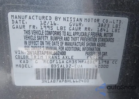 2017 Nissan Sentra Sv из США, поврежденный, VIN 3N1AB7AP8HL662400